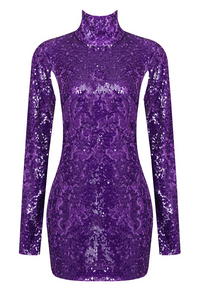 Juliet Long Sleeve Sequin Backless Dress Purple