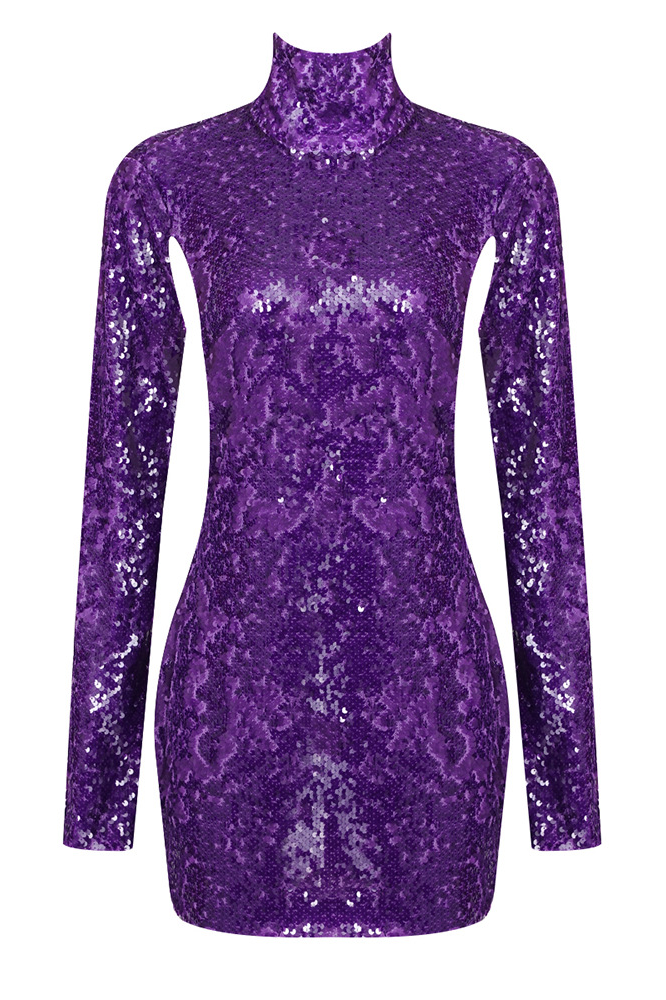 Juliet Long Sleeve Sequin Backless Dress Purple