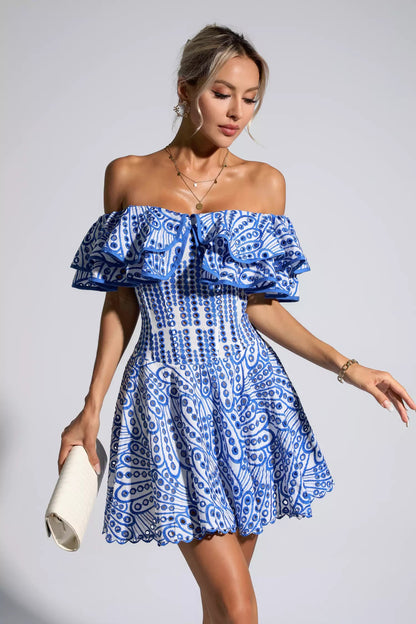 Ember Ruffle Cutout Mini Dress In Blue