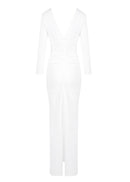 Syvrix V Neck 3D Floral Draped Maxi Dress In White