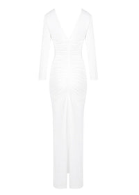 Syvrix V Neck 3D Floral Draped Maxi Dress In White