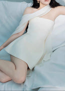 Jyxaris Scarf Strapless Flare Mini Dress In White