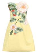 Arygon Strapless Embroidered Floral Mini Dress In Yellow