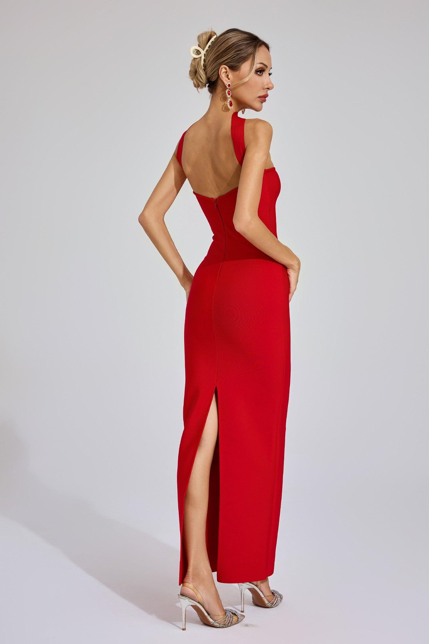 Karen Cutout Halter Backless Maxi Dress In Red S Karen Cutout Halter Backless Maxi Dress In Red S