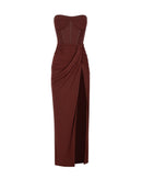 Tafari Strapless Ruched Maxi Dress In Brown