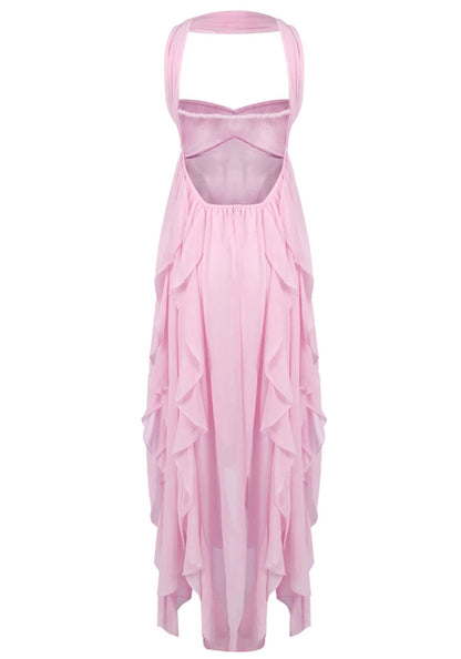 Noelia Strapless Ruffle Maxi Dress In Lavender Pink