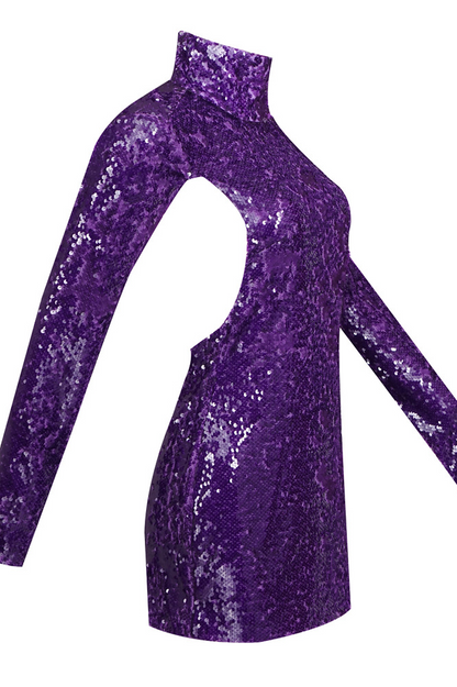 Juliet Long Sleeve Sequin Backless Dress Purple