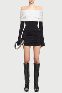Zoravell Off Shoulder Draped Mini Dress In Black