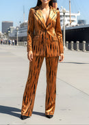 Ishhara Long Sleeve Animal Print Suit In Light Brown