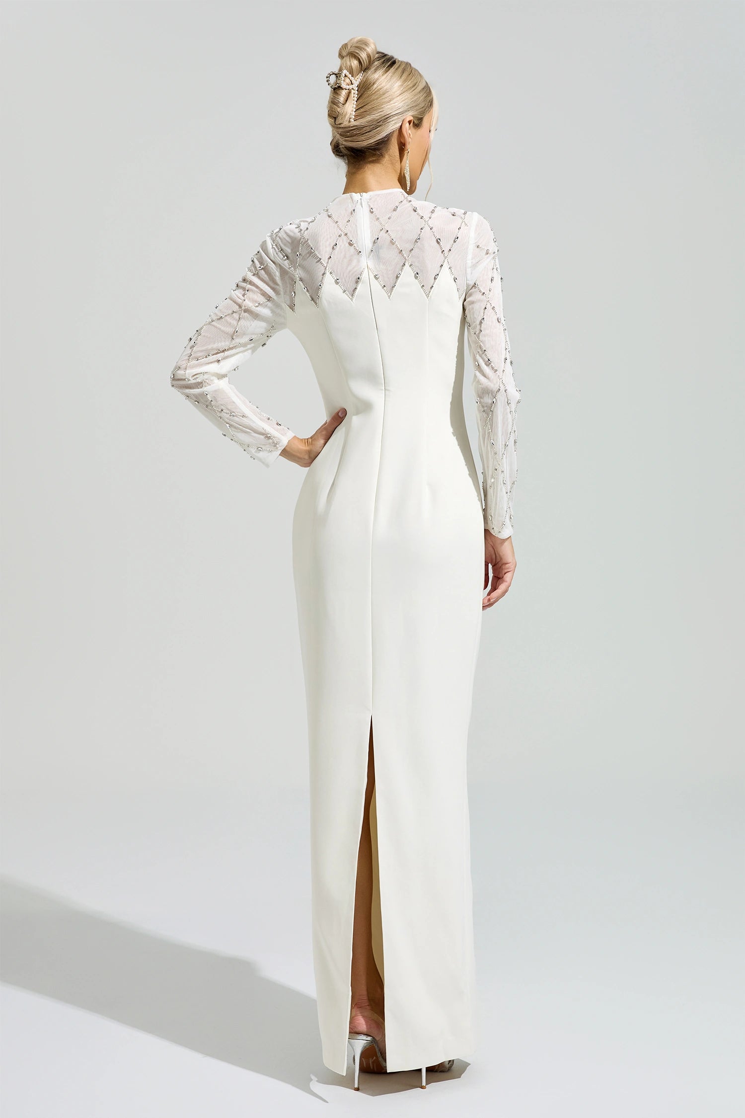 Evarique Apricot Rhinestone Maxi Dress