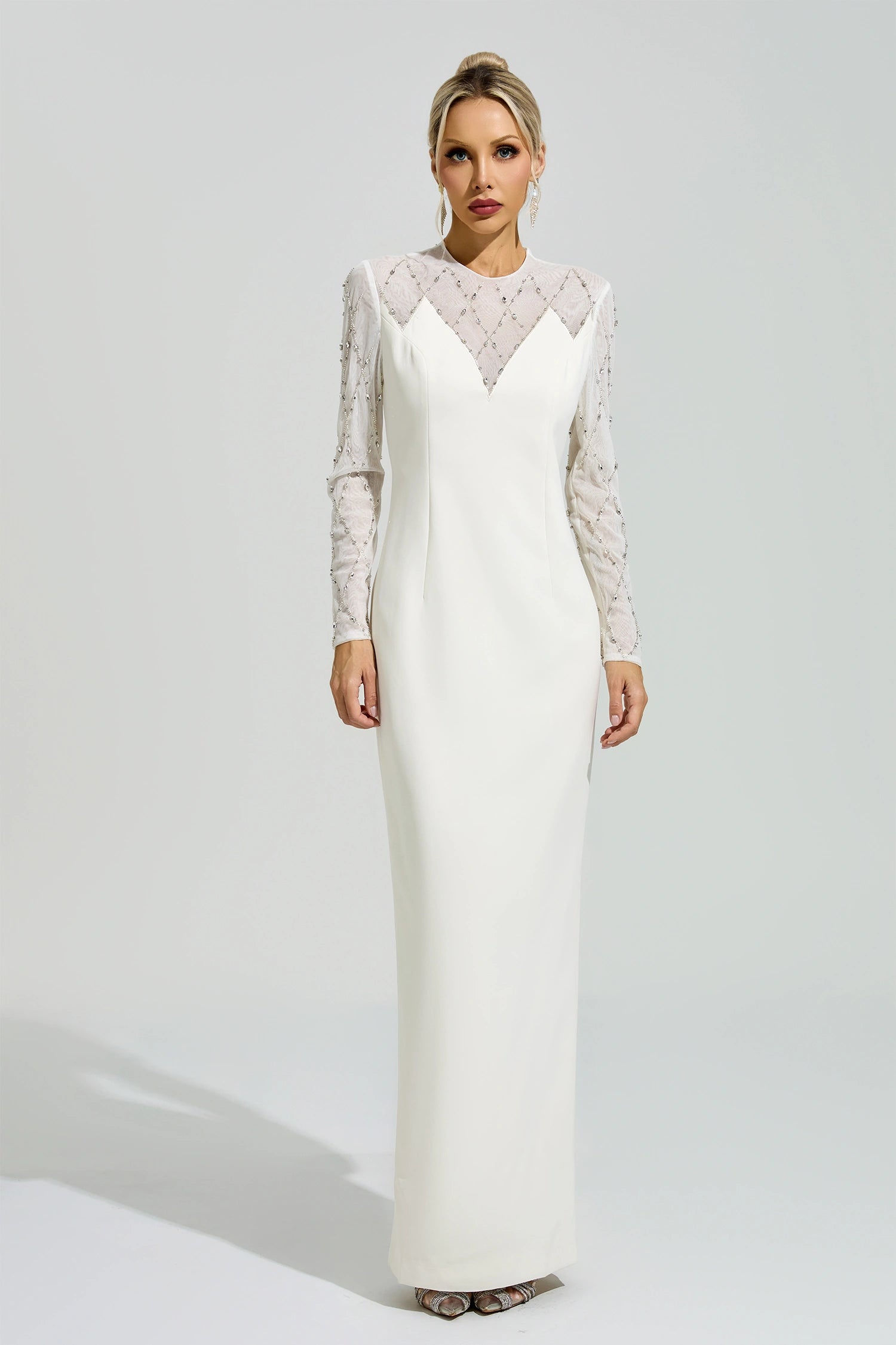 Evarique Apricot Rhinestone Maxi Dress