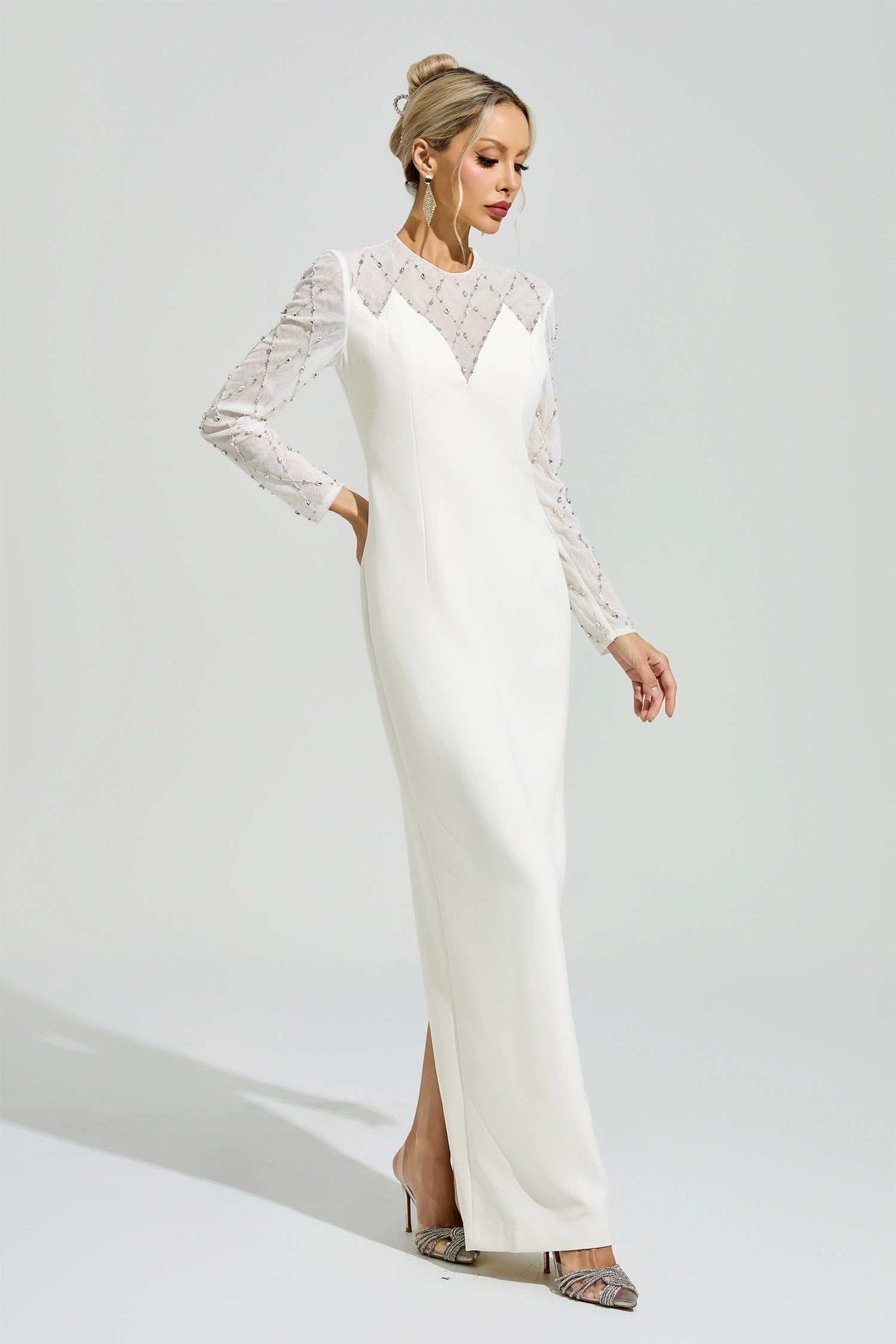 Evarique Apricot Rhinestone Maxi Dress