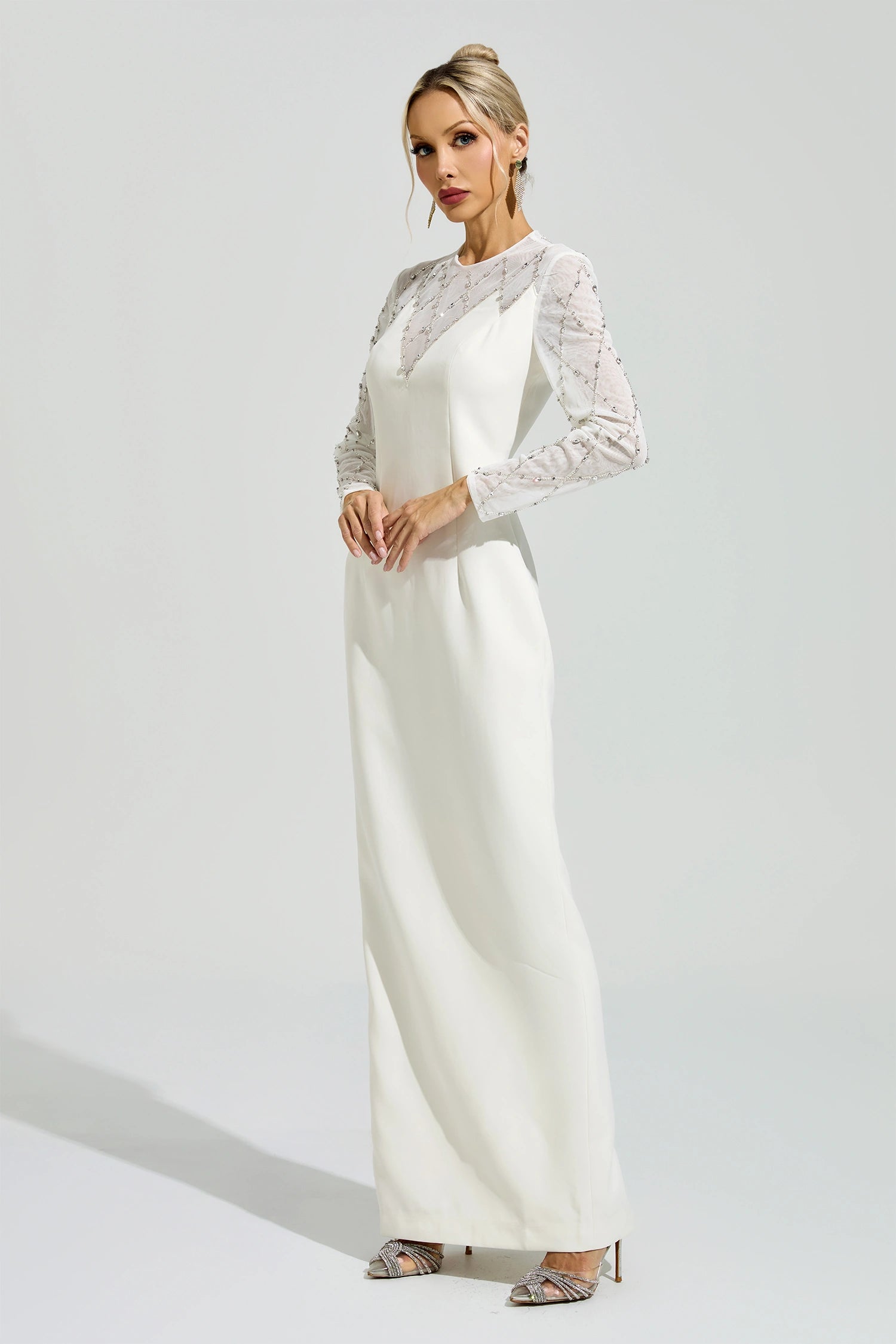 Evarique Apricot Rhinestone Maxi Dress