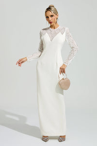 Evarique Apricot Rhinestone Maxi Dress