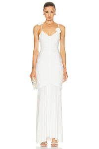 Madge Floral Gathered Maxi Dress In White