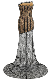 Galaxar Strapless Lace Insert Maxi Dress In Black