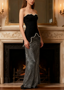 Nathari Strapless Crystal Trim Peplum Maxi Dress In Black