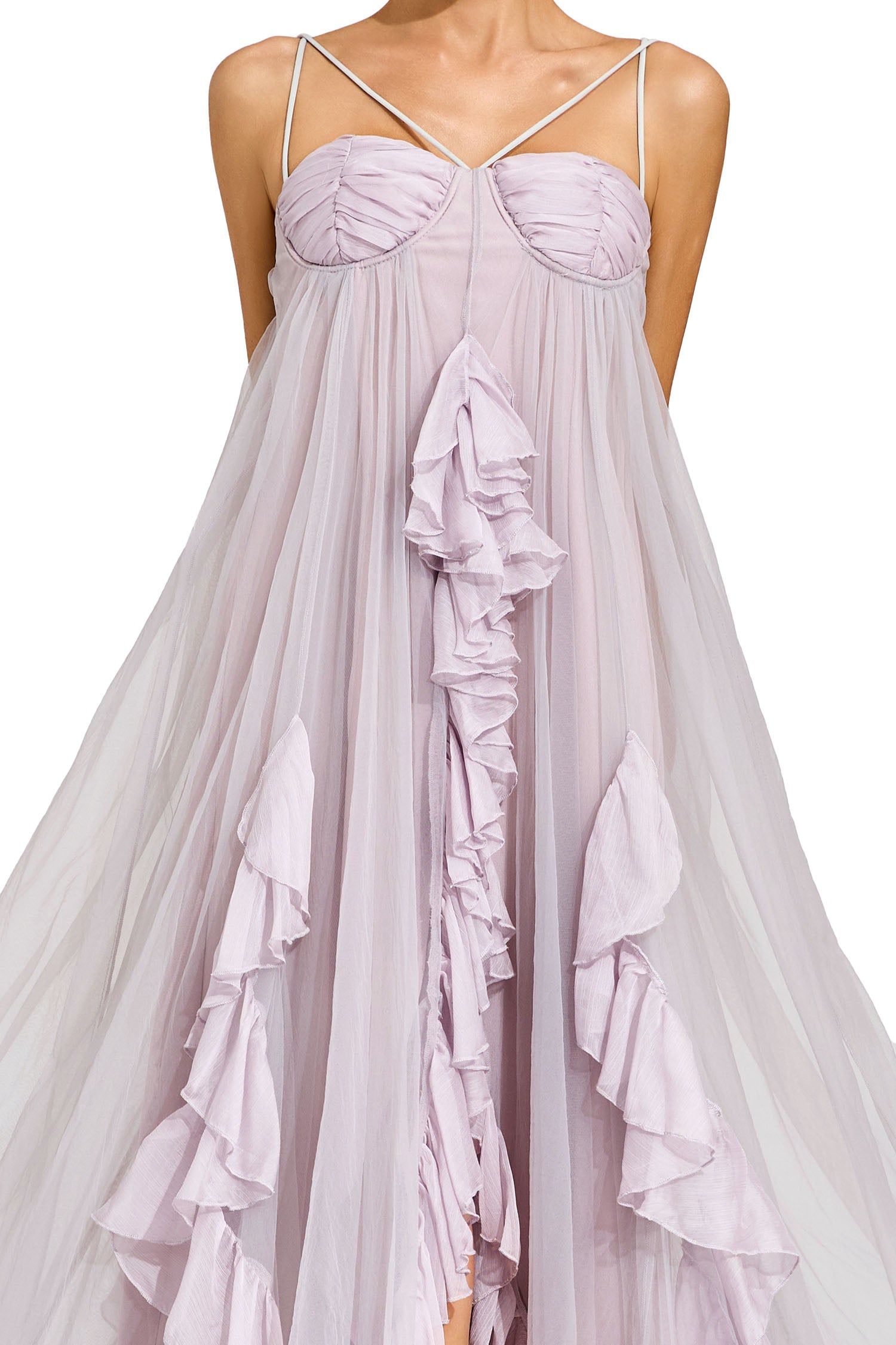 Eryxel Slit Mesh Maxi Dress In Purple