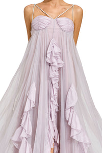 Eryxel Slit Mesh Maxi Dress In Purple