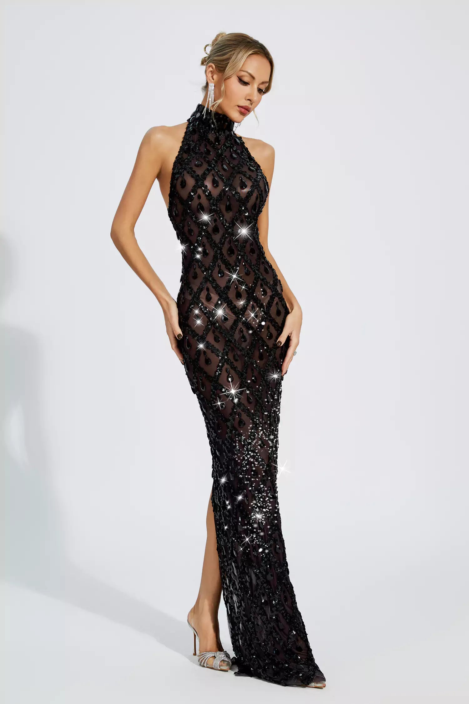 Cate Black Diamond Maxi Dress