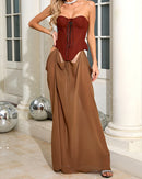 Althorin Strapless Corset Draped Maxi Dress In Brown