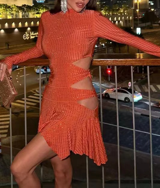 Larkin Rhinestones Embelllished Mini Dress In Orange