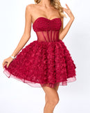 Osorio Strapless Floral Corset A Line Mini Dress In Red