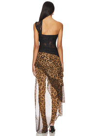 Lazaro One Shoulder Lace Leopard Maxi Dress