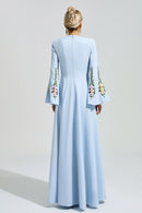 Ezmora Blue Embroidered Flower Maxi Dress