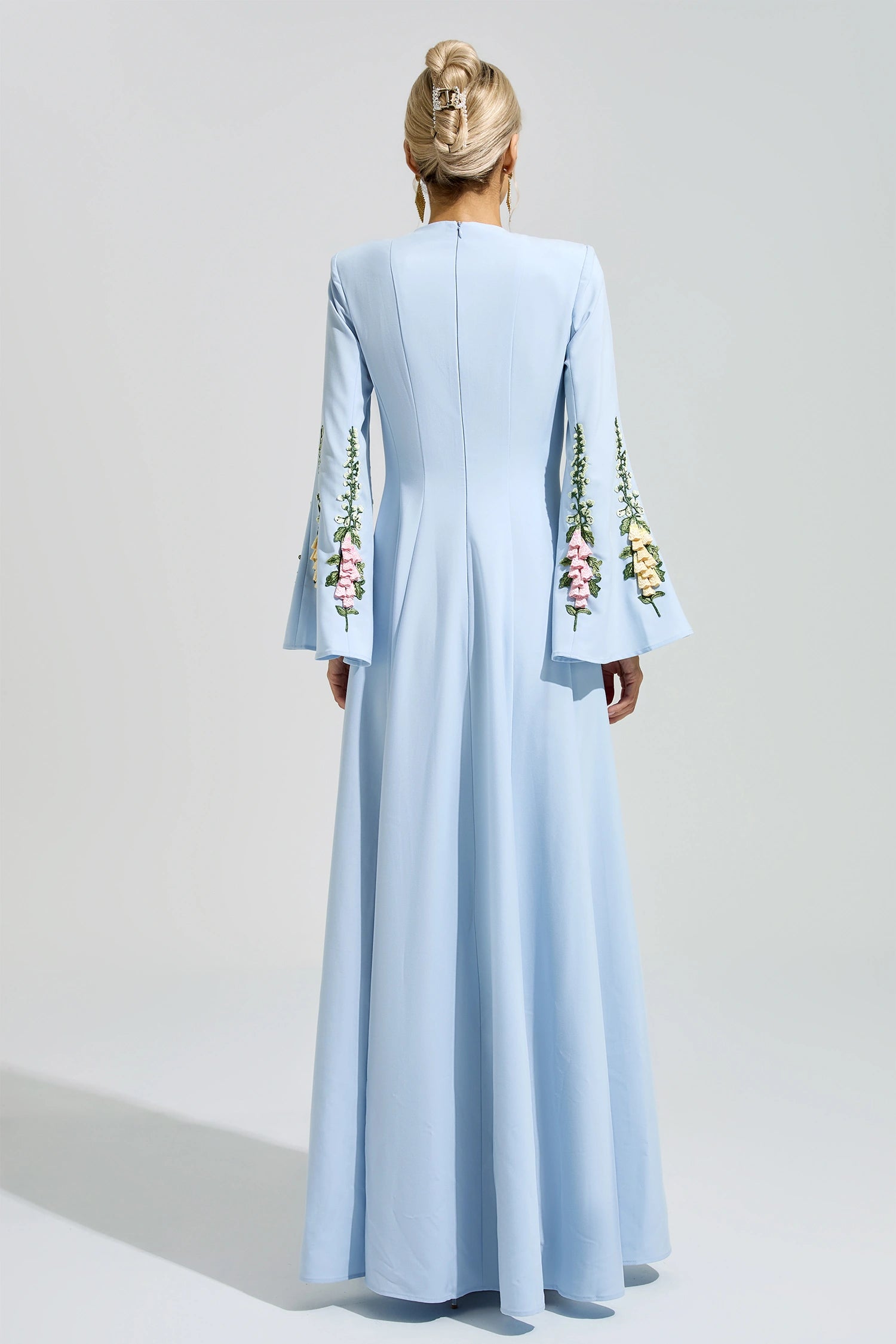 Ezmora Blue Embroidered Flower Maxi Dress