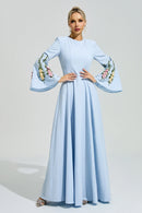 Ezmora Blue Embroidered Flower Maxi Dress