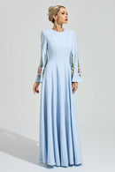 Ezmora Blue Embroidered Flower Maxi Dress