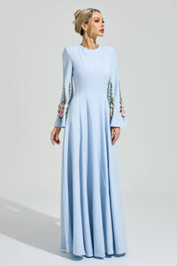 Ezmora Blue Embroidered Flower Maxi Dress