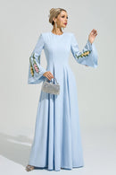 Ezmora Blue Embroidered Flower Maxi Dress