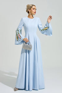 Ezmora Blue Embroidered Flower Maxi Dress