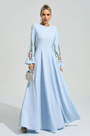 Ezmora Blue Embroidered Flower Maxi Dress