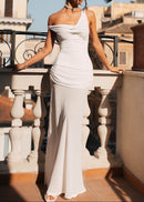 Ryron One Shoulder Corset Draped Maxi Dress In White