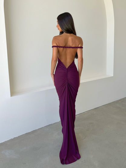 Misael Halterneck Backless Maxi Dress In Purple