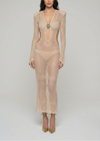 Bayram Open Crochet Knitted Maxi Dress