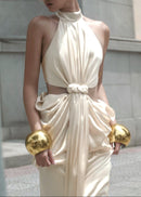 Emanar Draped Cutout Detail Maxi Dress In Ivory