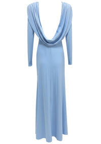 Implexor Long Sleeve Draped Back Maxi Dress In Blue