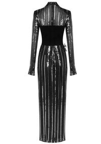 Calythea Long Sleeve Floral Sequin Velvet Maxi Dress In Black