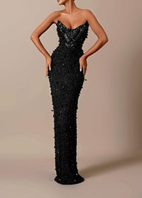 Jarmo Strapless Sequin Embellished Maxi Dress In Black