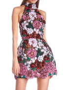 Reia Halter Sequin Floral Mini Dress