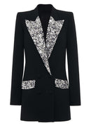 Finees Crystal Lapel Blazer Mini Dress In Black