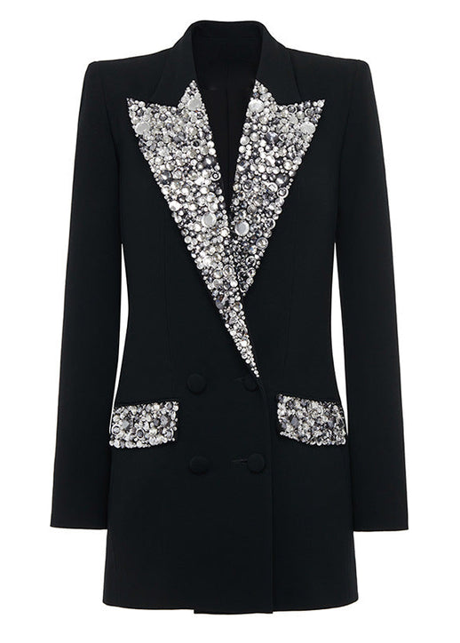 Finees Crystal Lapel Blazer Mini Dress In Black