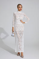 Heyren Long Sleeve Structured Lace Maxi Dress In White