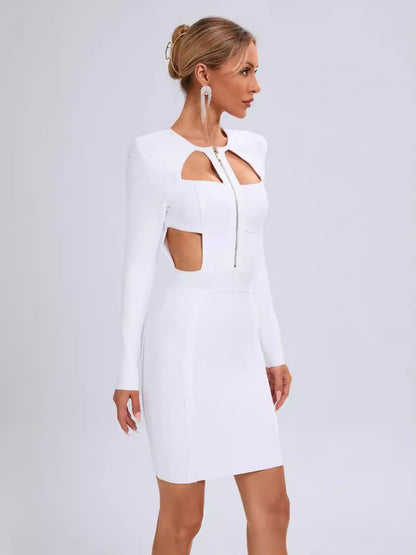 Kamyra Hollow Bandage Bodycon Mini Dress In White