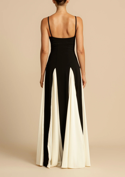 Clotilde Contrast Color Suspender Maxi Dress In Black