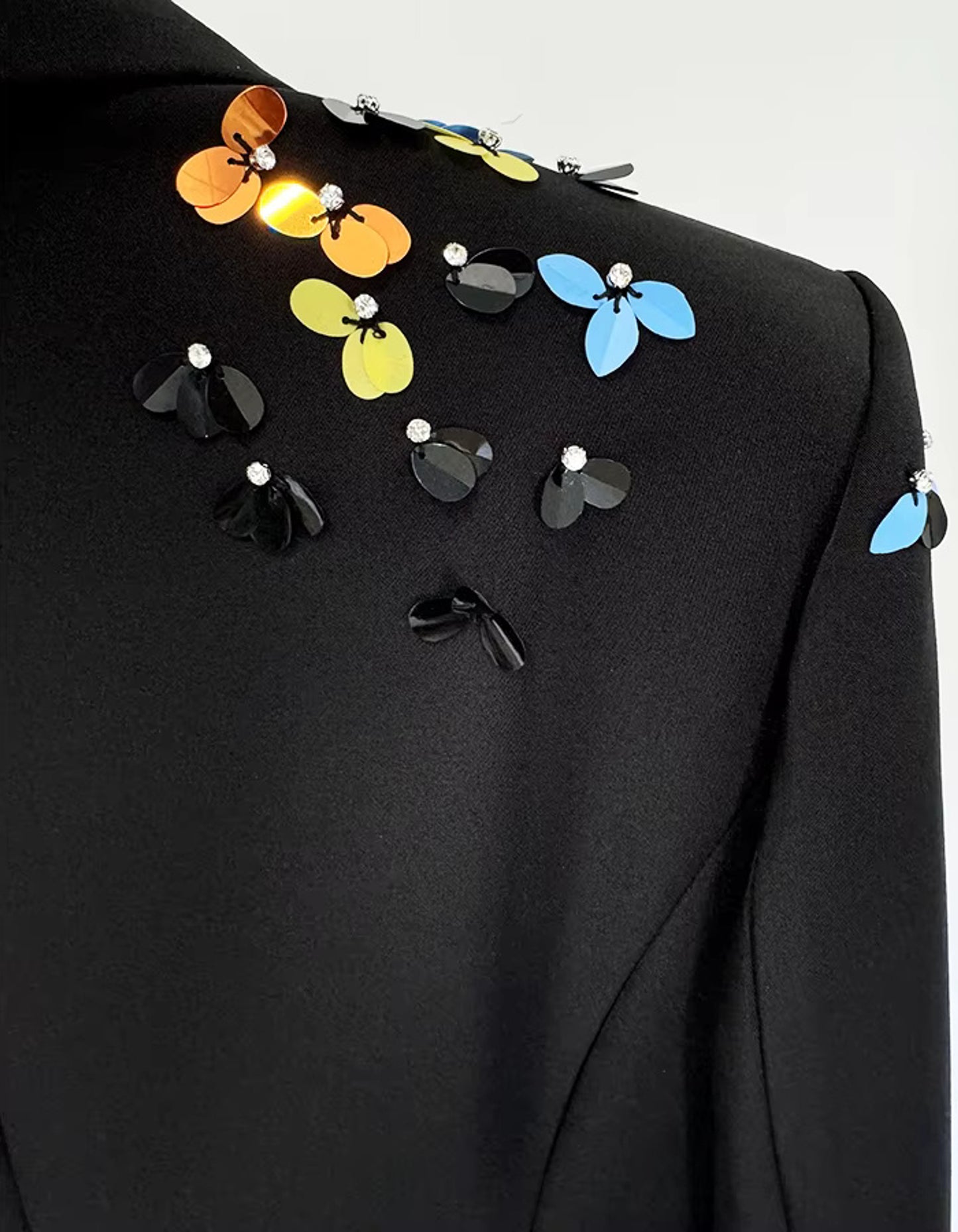 Penez Long Sleeve Sequin Floral Detail Suit In Black